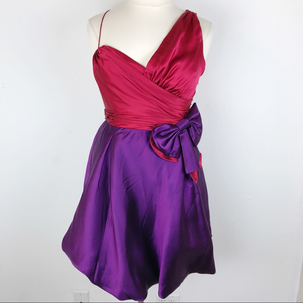 Rickie Freeman Teri Jon Silk Bubble Bow Mini Dress